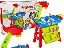 LEAN Toys Stolik Edukacyjny Szufladki z Projektorem 36 Obrazków Kredki Szablony Niebiesko Czerwony
