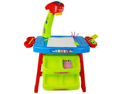 LEAN Toys Stolik Edukacyjny Szufladki z Projektorem 36 Obrazków Kredki Szablony Niebiesko Czerwony