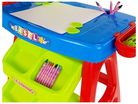 LEAN Toys Stolik Edukacyjny Szufladki z Projektorem 36 Obrazków Kredki Szablony Niebiesko Czerwony