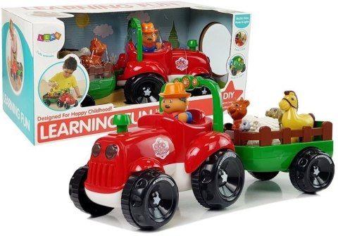LEAN Toys Traktor z Przyczepką, Zwierzętami Dla Niemowląt na Baterie Światła Dźwięk