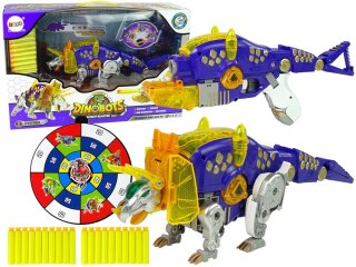 LEAN Toys Dinobots 2w1 Dinozaur Pistolet na Strzałki Fioletowy Triceratops Tarcza