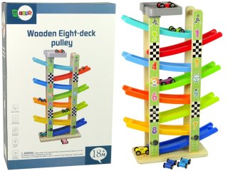 LEAN Toys Drewniana Zjeżdżalnia Tor Samochodowy 8 Pięter Autka