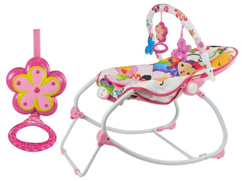 LEAN Toys Kołyska Bujaczek Fotelik Krzesełko 2w1 Różowy Kwiatuszek Dźwięki Wibracja