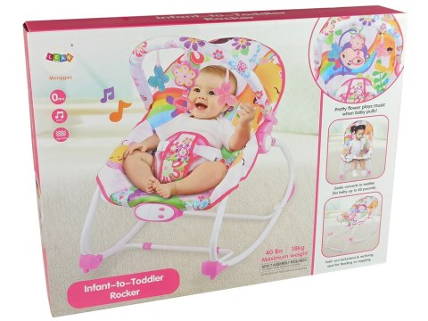 LEAN Toys Kołyska Bujaczek Fotelik Krzesełko 2w1 Różowy Kwiatuszek Dźwięki Wibracja