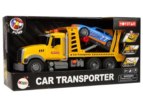 LEAN Toys Samochód Transportowy Laweta Pomoc Rampa Żółty Dźwięki Światła