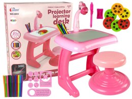LEAN Toys Stolik Tablica Do Rysowania Krzesełko Projektor Różowy Pisaki Obrazki