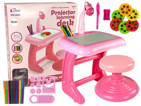 LEAN Toys Stolik Tablica Do Rysowania Krzesełko Projektor Różowy Pisaki Obrazki