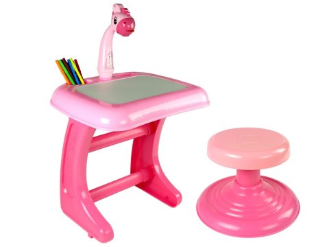 LEAN Toys Stolik Tablica Do Rysowania Krzesełko Projektor Różowy Pisaki Obrazki LEAN Toys Stolik Tablica Do Rysowania Krzesełko Projektor Różowy Pisaki Obrazki