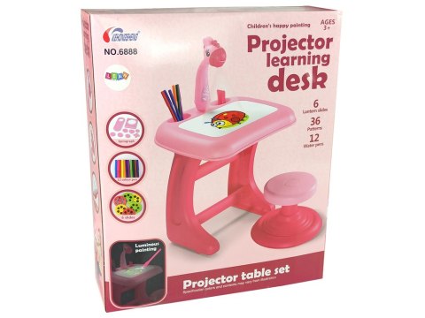 LEAN Toys Stolik Tablica Do Rysowania Krzesełko Projektor Różowy Pisaki Obrazki LEAN Toys Stolik Tablica Do Rysowania Krzesełko Projektor Różowy Pisaki Obrazki