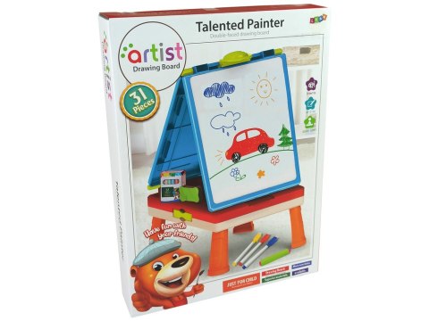 LEAN Toys Tablica 3w1 Magnetyczno -Kredowa, Stolik Do Gier Niebieska