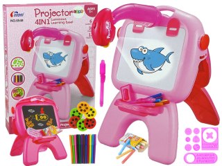 LEAN Toys Tablica Dwustronna Kredowa Pisaki Stojąca Projektor Obrazki Różowa