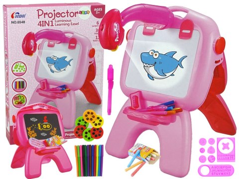 LEAN Toys Tablica Dwustronna Kredowa Pisaki Stojąca Projektor Obrazki Różowa