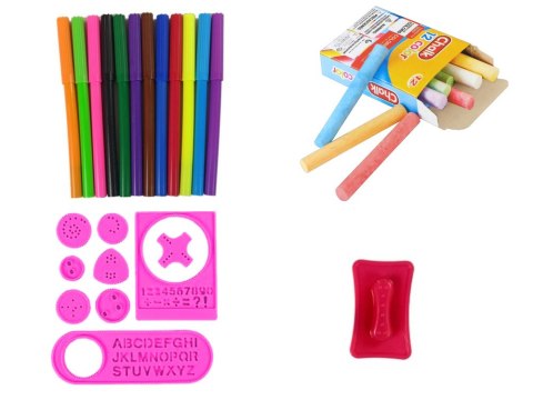 LEAN Toys Tablica Dwustronna Magnetyczna Kredowa Różowa Szablony LEAN Toys Tablica Dwustronna Magnetyczna Kredowa Różowa Szablony