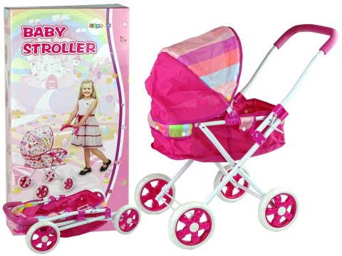 LEAN Toys Wózek Spacerówka Dla Lalek Różowy z Kolorowym Daszkiem 66 cm