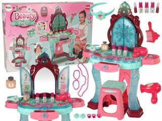 LEAN Toys Zestaw Piękności Toaletka z Lustrem Światła Dźwięk Biżuteria Ciemny Róż