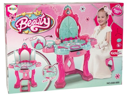LEAN Toys Zestaw Piękności Toaletka z Lustrem Światła Dźwięk Biżuteria Różowa