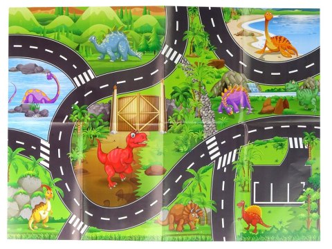 LEAN Toys Zestaw Auta Sportowe Resoraki Dinozaury Akcesoria Znaki Drogowe Walizka