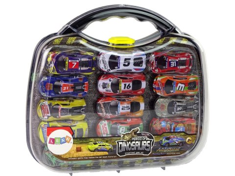 LEAN Toys Zestaw Auta Sportowe Resoraki Dinozaury Akcesoria Znaki Drogowe Walizka