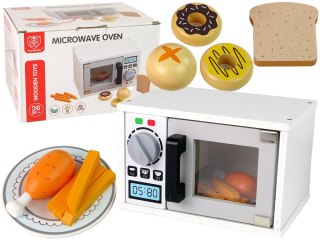 LEAN Toys Drewniana Kuchenka Mikrofalowa Mikrofalówka Jedzenie Biała