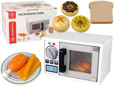 LEAN Toys Drewniana Kuchenka Mikrofalowa Mikrofalówka Jedzenie Biała