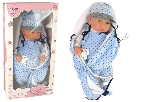 LEAN Toys Lalka Bobas 46 cm Niebieska Smoczek Kocyk Gwiazdka
