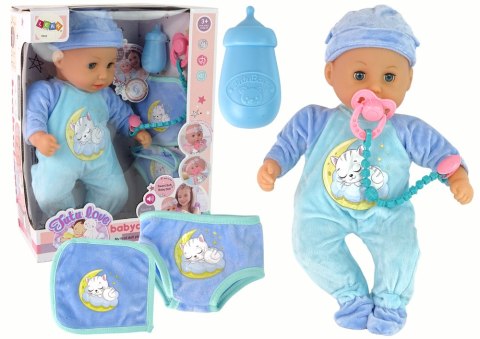 LEAN Toys Lalka Bobas Dźwięk Smoczek Śliniaczek Niebieska Piżama Kotek