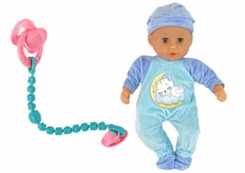 LEAN Toys Lalka Bobas Dźwięk Smoczek Śliniaczek Niebieska Piżama Kotek