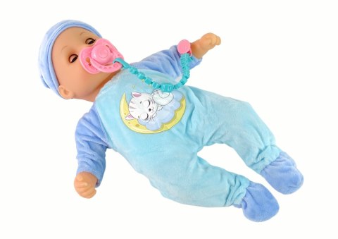 LEAN Toys Lalka Bobas Dźwięk Smoczek Śliniaczek Niebieska Piżama Kotek
