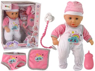 LEAN Toys Lalka Bobas Dźwięk Smoczek Śliniaczek Różowa Biała Piżama Chmurka