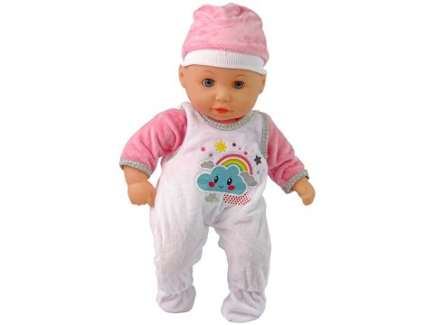 LEAN Toys Lalka Bobas Dźwięk Smoczek Śliniaczek Różowa Biała Piżama Chmurka