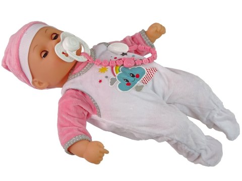 LEAN Toys Lalka Bobas Dźwięk Smoczek Śliniaczek Różowa Biała Piżama Chmurka