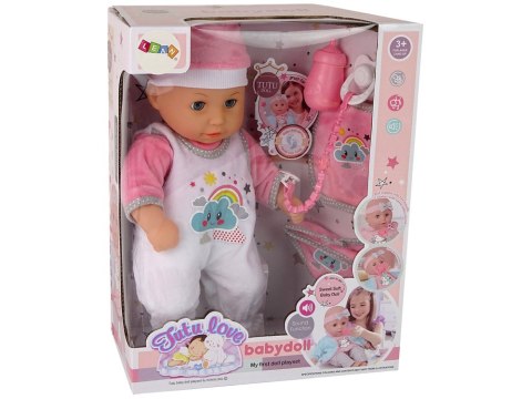 LEAN Toys Lalka Bobas Dźwięk Smoczek Śliniaczek Różowa Biała Piżama Chmurka