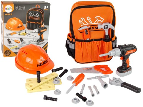 LEAN Toys Zestaw Majsterkowicza w Plecaku Kask Narzędzia Pomarańczowy