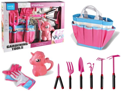 LEAN Toys Zestaw Ogrodowy Torba Narzędzia Rękawiczki Grabki Różowy Jednorożec