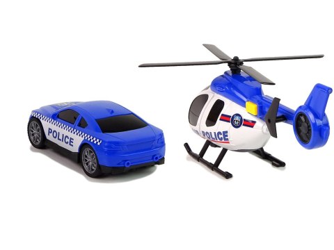 LEAN Toys Zestaw Policja Laweta Ciężarówka Autko Helikopter Dźwięk Światła