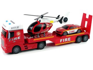 LEAN Toys Zestaw Straż Pożarna Laweta Autko Helikopter Dźwięk Światła Czerwone
