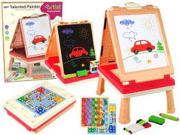 LEAN Toys Tablica 3w1 Dwustronna Stolik Do Gier Chińczyk Różowy