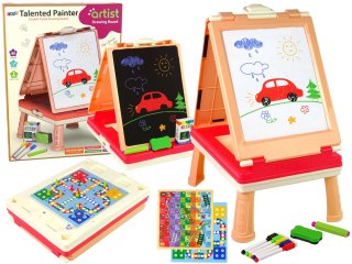 LEAN Toys Tablica 3w1 Dwustronna Stolik Do Gier Chińczyk Różowy