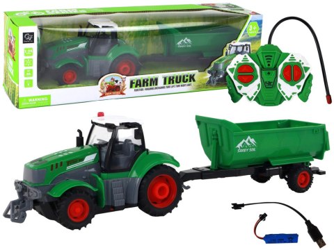 LEAN Toys Zdalnie Sterowany Ciągnik Traktor R/C z Przyczepą 1:24 Światła Zielony