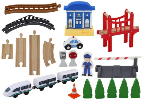 LEAN Toys Drewniany Tor Kolejowy Pociąg Kolejka Tory Akcesoria Most Policja 3,2m