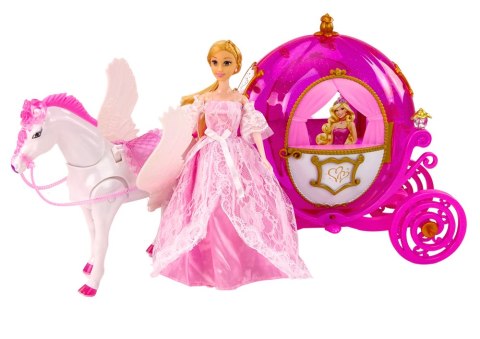 LEAN Toys Karoca Z Koniem Lalka Księżniczka Kareta Różowa Pegaz Zestaw