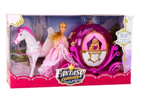 LEAN Toys Karoca Z Koniem Lalka Księżniczka Kareta Różowa Pegaz Zestaw