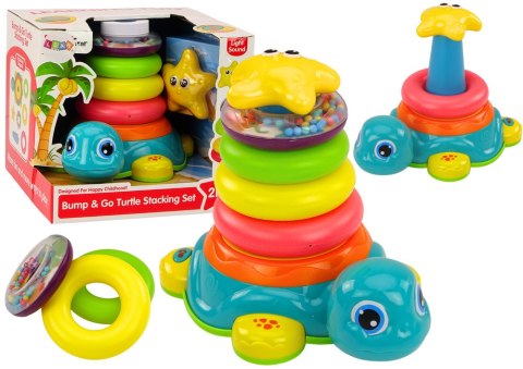 LEAN Toys Piramidka Jeżdżący Żółwik 2w1 Układanka Kółka Światła Dźwięki