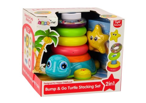 LEAN Toys Piramidka Jeżdżący Żółwik 2w1 Układanka Kółka Światła Dźwięki