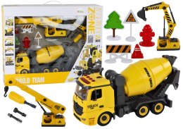 LEAN Toys Pojazdy Budowlane Dźwięk Światła 1:12 DIY Betoniarka Dźwig Koparka