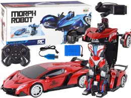 LEAN Toys Samochód- Robot Transformacja R/C 1:10 Czerwony Sterowanie Gestami