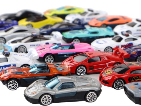 LEAN Toys Zestaw Aluminiowych Resoraków W Pudełku 30 Sztuk Autka Sportowe Policyjne