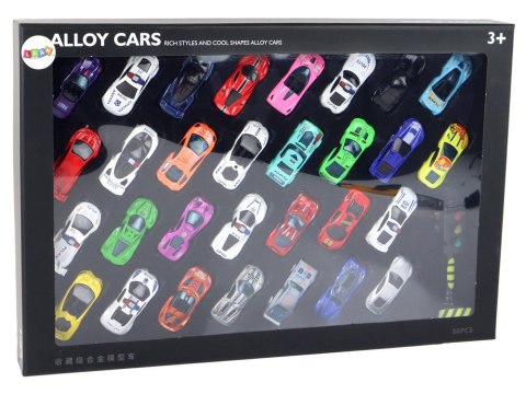 LEAN Toys Zestaw Aluminiowych Resoraków W Pudełku 30 Sztuk Autka Sportowe Policyjne
