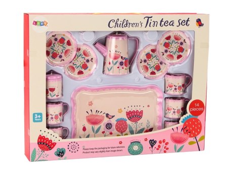LEAN Toys Zestaw Do Kawy Herbaty Filiżanki Czajnik Taca Różowy Kawiarnia 12 ele.