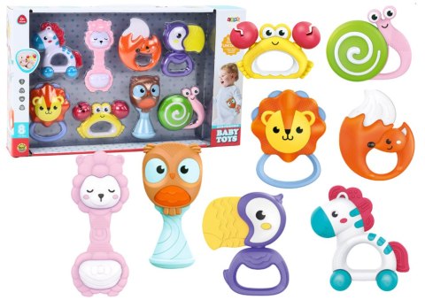 LEAN Toys Zestaw Grzechotek Gryzaczków Dla Niemowląt Zwierzątka 8 Szt